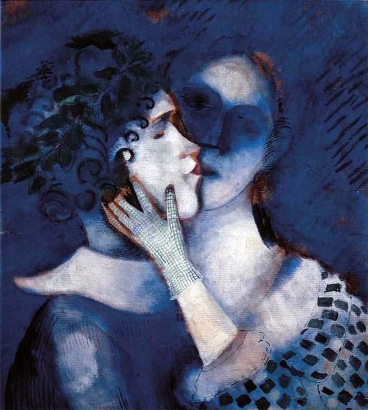 Chagall. Gli Amanti Blu, 1914. Tecnica: Tempera su carta incollata su cartone. Collezione privata