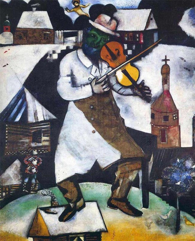 Chagall. Il Violinista, 1912-13. Tecnica: Olio su tela, 94,5×69,5 cm. Stedelijk Museum di Amsterdam