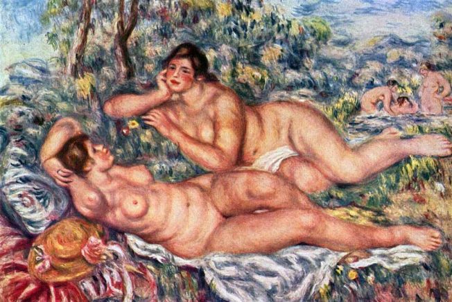 Pierre-Auguste Renoir. Le Bagnanti, (1918-1919).  Tecnica: Olio su tela, 110 × 160 cm.