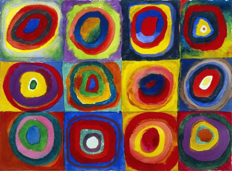 Kandinsky. Studio dei Colori: Quadrati con Cerchi concentrici, 1913. Tecnica: Acquerello, gouache e pastello su carta. Monaco di Baviera, The Städtische Galerie im Lenbachhaus