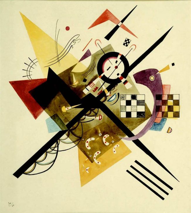 Wassily Kandinsky. Su Bianco II (On White II). Tecnica: Olio su tela, 105 × 98 cm. Musée National d'Art Moderne, Centre Georges Pompidou, Paris